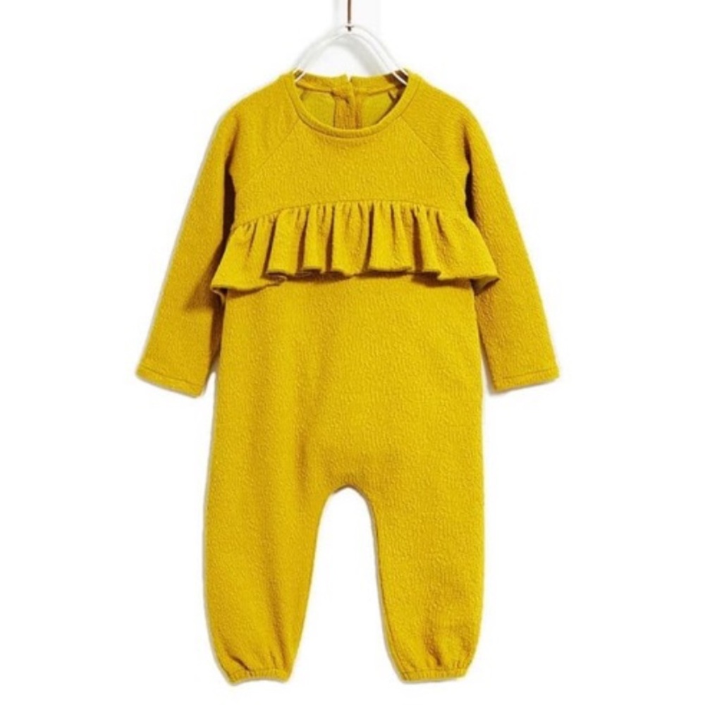 🫐3/$30 Zara Mustard Yellow Ruffle Long-Sleeve Romper size 2-3Y